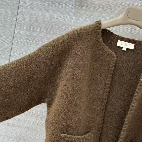 Sezane  Brown Knitted Long Sleeve Whipstitch Cardigan - Picture 3 of 9